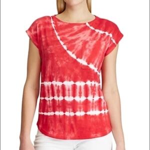 Chaps Tie Dye Shirt Short Sleeve Top Cotton Blend Red Size Large